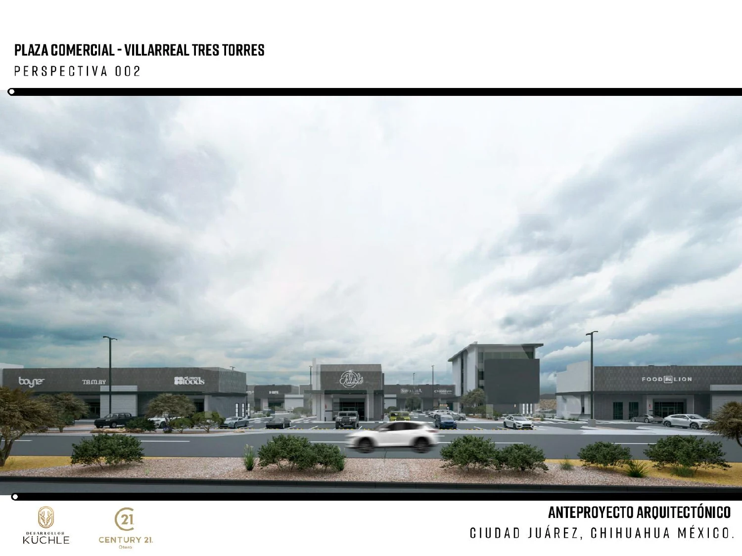 Frentes comerciales del desarrollo — anteproyecto (render de referencia)